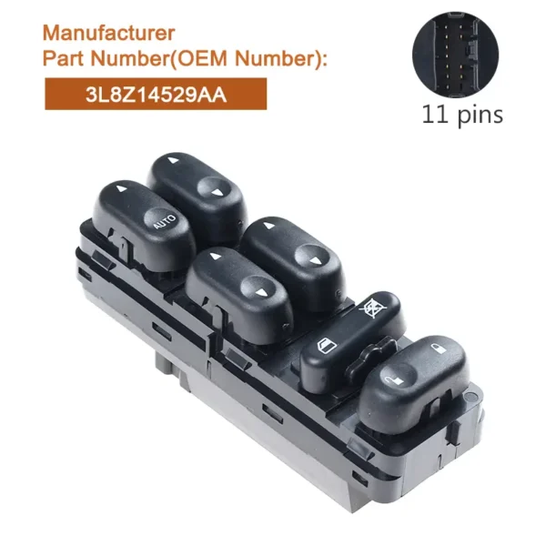 Front Left Master Power Window Switch For 2001-2007 Ford Escape 2001-2006 Mazda Tribute 2005-2007 Mercury Mariner 11Pin 3L8Z-14529-AA