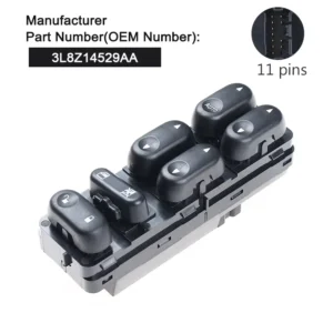 Front Left Master Power Window Switch For 2001-2007 Ford Escape 2001-2006 Mazda Tribute 2005-2007 Mercury Mariner 11Pin 3L8Z-14529-AA